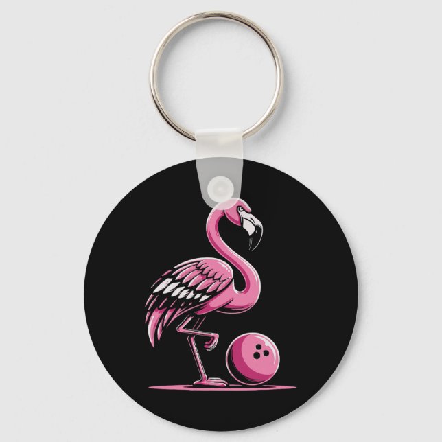 Flamingo Bowling Player Bowler  Keychain (Front)