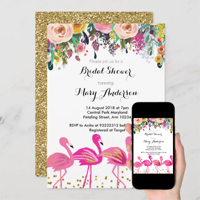 Flamingo Bridal Shower Invitation Zazzle 3798