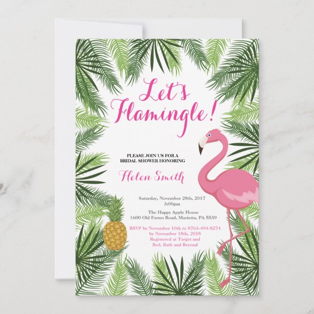 Flamingo Bridal Shower Invitation Let’s Flamingle (Front)