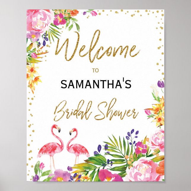 Flamingo Bridal Shower Tropical Luau Welcome Sign (Front)