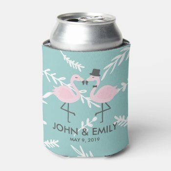 Flamingo Bride And Groom Personalized Can Cooler by Popcornparty at Zazzle