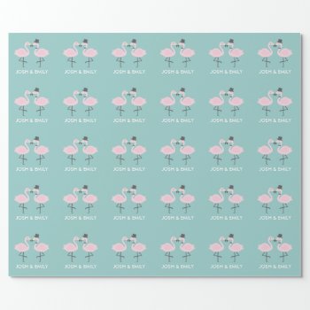 Flamingo Bride And Groom Personalized Gift Wrap by Popcornparty at Zazzle