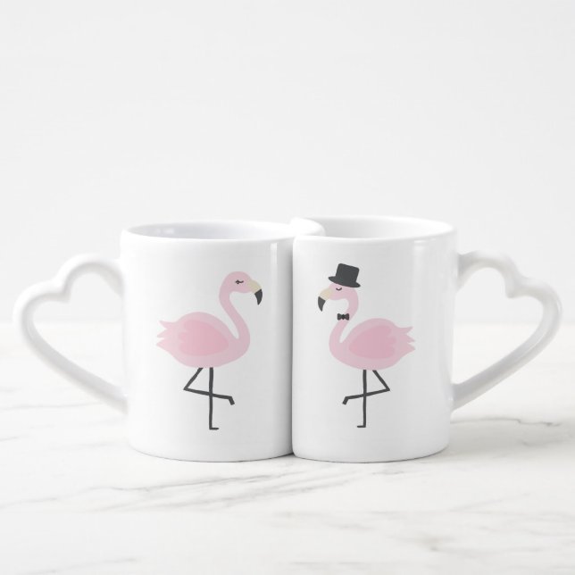 Flamingo Bride and Groom Personalized Mug Set (Front Nesting)