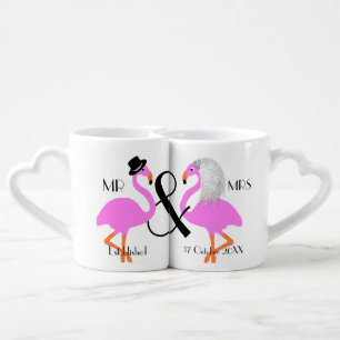 Flamingo Bride Groom Personalized Wedding Gift Coffee Mug Set