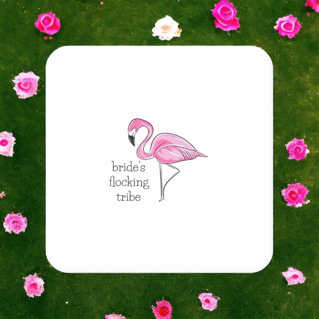 Flamingo Bride’s Flocking Bachelorette  Square Paper Coaster (Creator Uploaded)