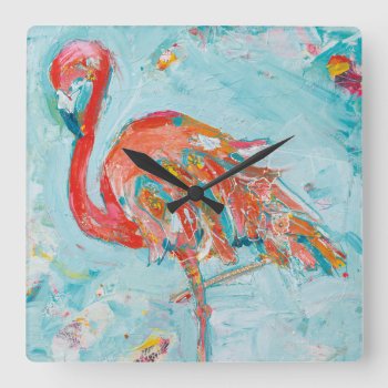 Flamingo Bright Square Wall Clock by wildapple at Zazzle