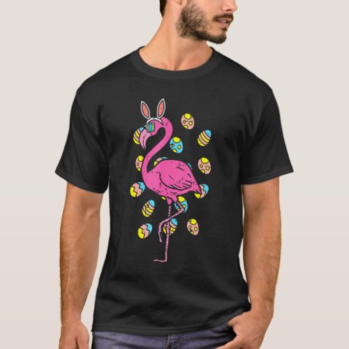 Flamingo Bunny Ears Glasses Eggs Easter Bird Anima T_Shirt