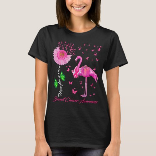 flamingo butterfly Hope For a Cure breast cancer T_Shirt