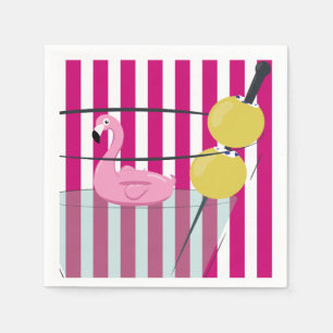 Flamingo & Cabana Stripe Cocktail Napkin - Pink