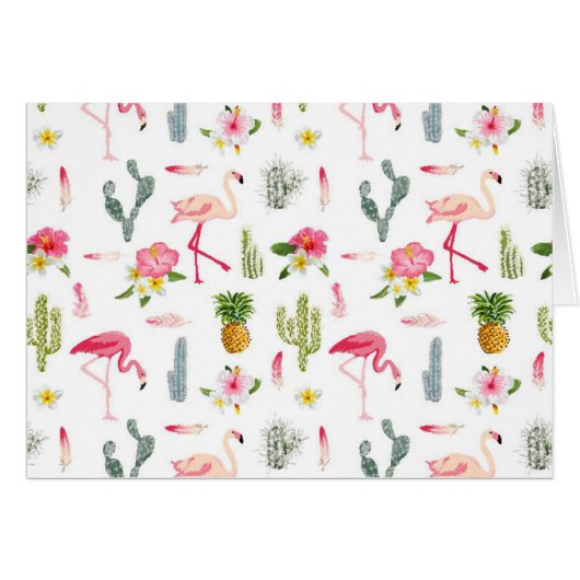 Flamingo Cactus Pineapple Hibiscus Pattern Cards (Front Horizontal)