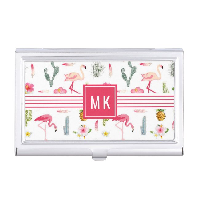 Flamingo Cactus Pineapple Hibiscus Pattern Case For Business Cards (Front)