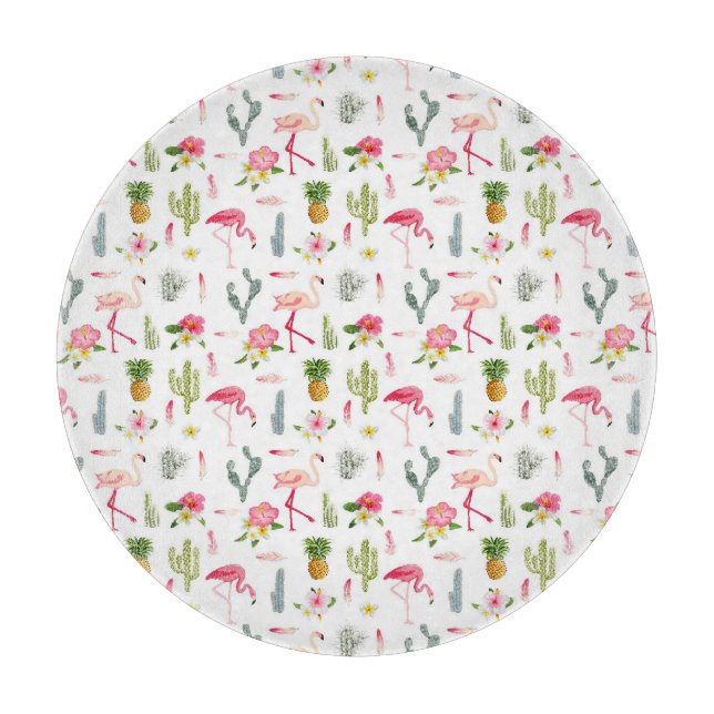 Flamingo Cactus Pineapple Hibiscus Pattern Cutting Board (Front)