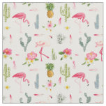 Flamingo Cactus Pineapple Hibiscus Pattern Fabric