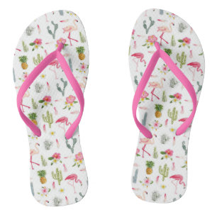 Flamingo Cactus Pineapple Hibiscus Pattern Flip Flops