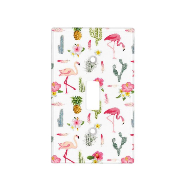 Flamingo Cactus Pineapple Hibiscus Pattern Light Switch Cover (Front)