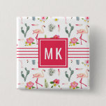 Flamingo Cactus Pineapple Hibiscus Pattern Pinback Button
