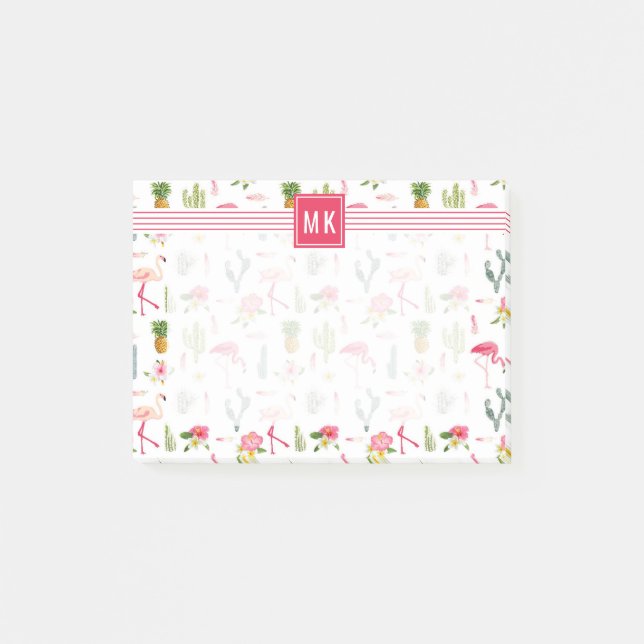 Flamingo Cactus Pineapple Hibiscus Pattern Post-it Notes (Front)