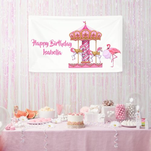Flamingo Carnival Fun Custom Birthday Party Banner