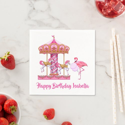 Flamingo Carnival Fun Custom Birthday Party Napkins