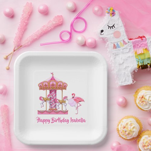 Flamingo Carnival Fun Custom Birthday Party Paper Plates