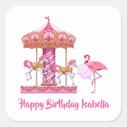 Flamingo Carnival Fun Custom Birthday Party Square Sticker