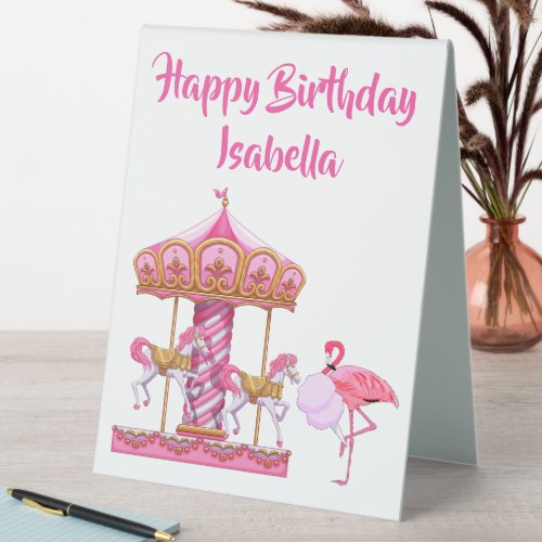 Flamingo Carnival Fun Custom Birthday Party Table Tent Sign