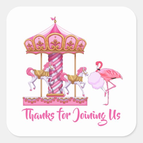 Flamingo Carnival Fun Custom Birthday Thank You Square Sticker