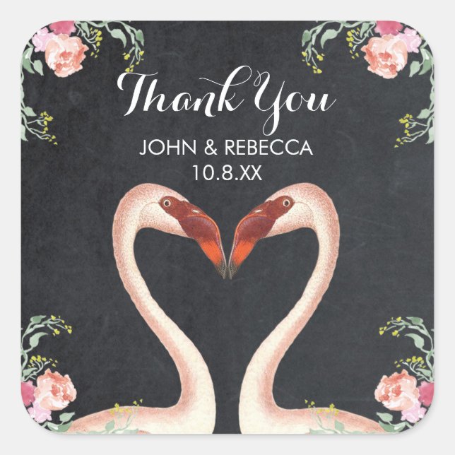 Flamingo chalkboard thankyou favor sticker wedding (Front)