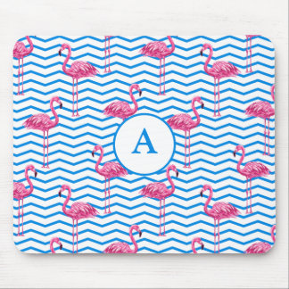 Flamingo Chevron Pattern Monogram Mouse Pad
