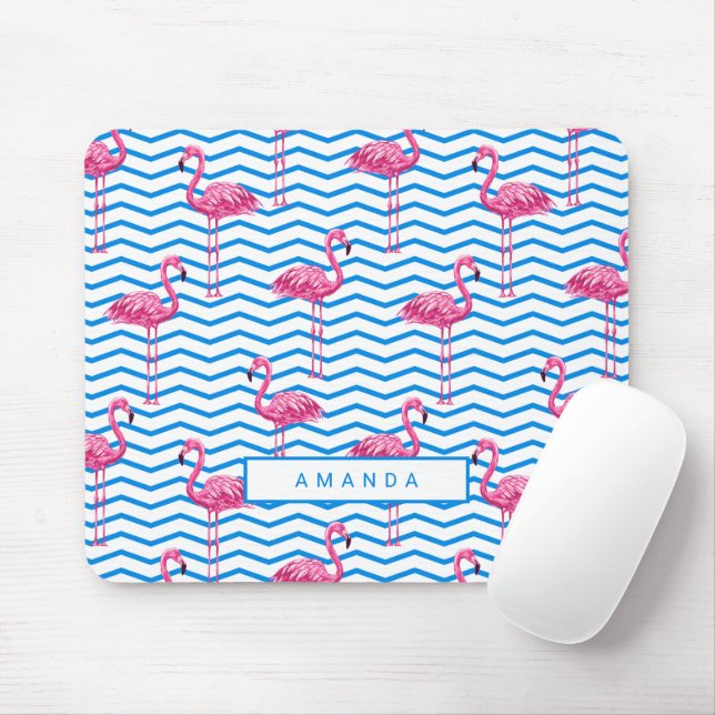 Flamingo Chevron Pattern with Name Mouse Pad (With Mouse)