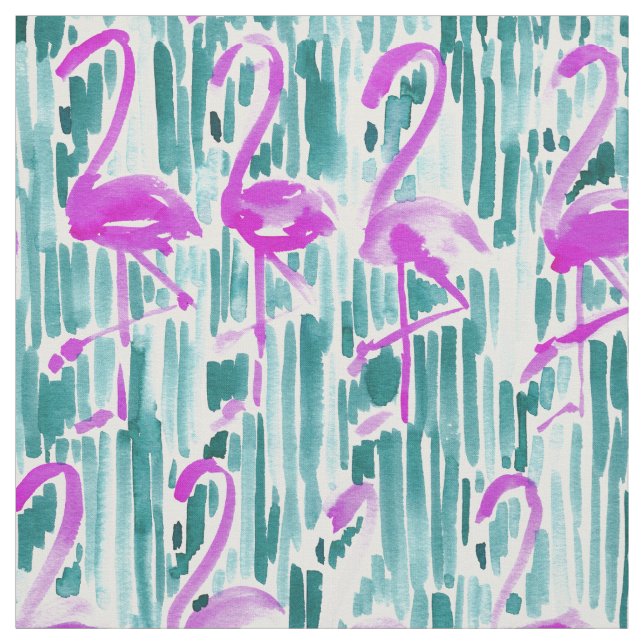 FLAMINGO CHILL Tropical Watercolor Print Fabric (Swatch)