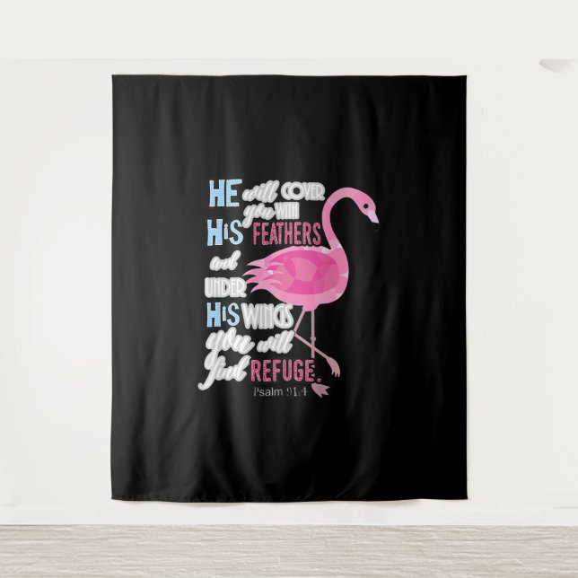Flamingo Christian Gift, Psalm 91 Bible Verse Tapestry (Front)