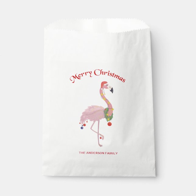 Flamingo, Christmas Balls And Wreath Favor Bag (Front)