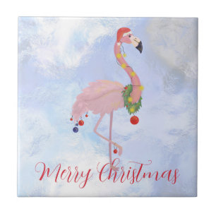 Flamingo Christmas Color Lights Ceramic Tile