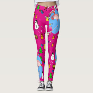 Flamingo Christmas Funny Doodles Festive Fun Leggings