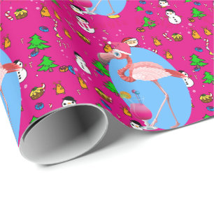 Flamingo Christmas Funny Doodles Festive Fun Wrapping Paper