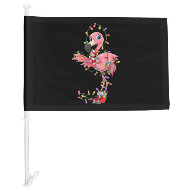 Flamingo Christmas Gift Xmas Lights Pink Cute Flam Car Flag (Front)