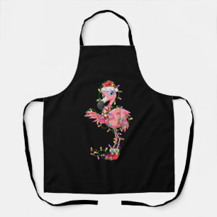 Flamingo Christmas Gift Xmas Lights Santa Pink Cut Apron