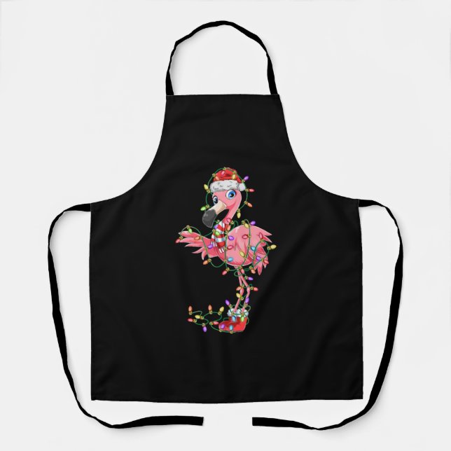 Flamingo Christmas Gift Xmas Lights Santa Pink Cut Apron (Front)