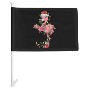 Flamingo Christmas Gift Xmas Lights Santa Pink Cut Car Flag