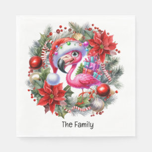 Flamingo Christmas in July at the beach Napkins