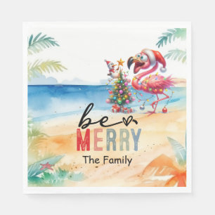 Flamingo Christmas in July at the beach Napkins