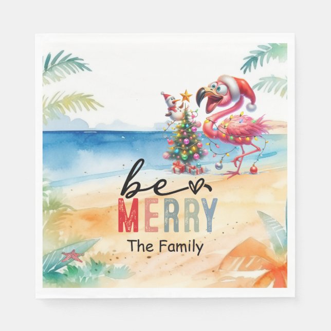 Flamingo Christmas in July at the beach Napkins (Front)