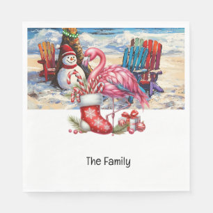 Flamingo Christmas in July at the beach Napkins