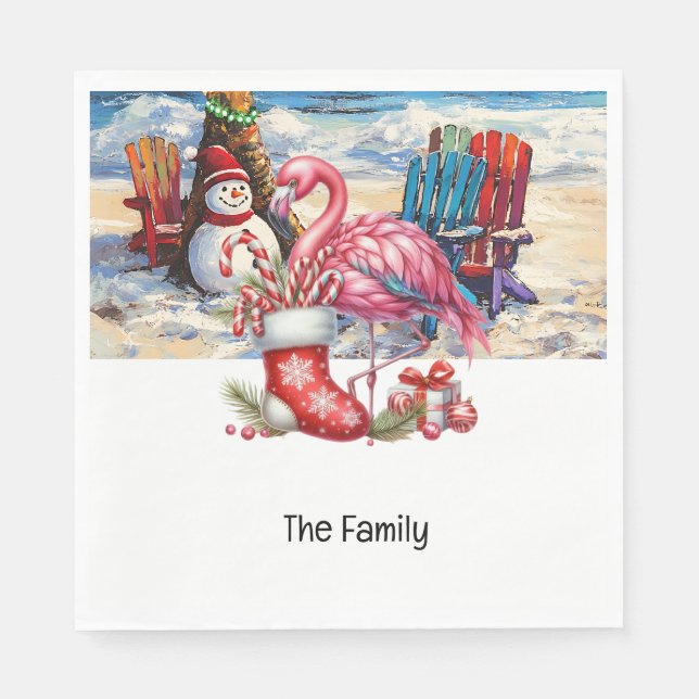 Flamingo Christmas in July at the beach Napkins (Front)
