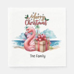 Flamingo Christmas in July at the beach Napkins