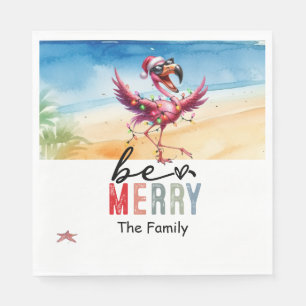 Flamingo Christmas in July at the beach Napkins