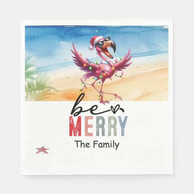 Flamingo Christmas in July at the beach Napkins (Front)