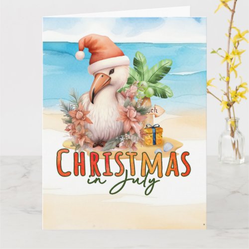 Flamingo Christmas in July Card