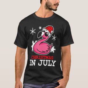 Flamingo  Christmas In July Snowflakes Santa Hat T-Shirt